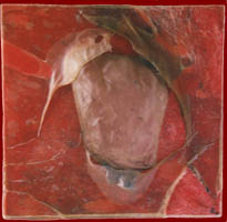 Frucht, Rohleder, Papier, 1998, 27 x 26 x 7 cm